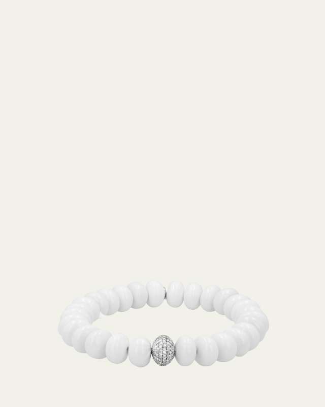 White Agate 10mm Bead Bracelet with Pave Diamond Donut